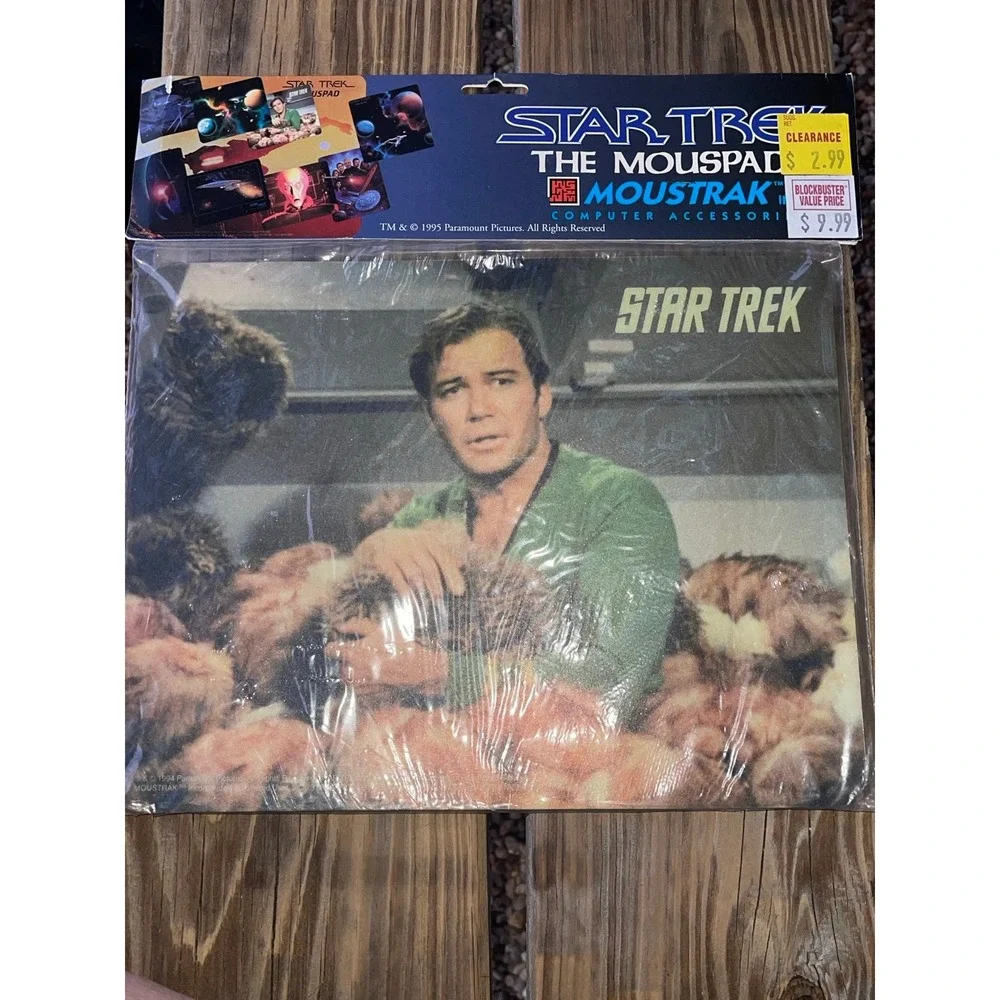 Vintage Star Trek Mouse Pad by Moustrak Captain Kirk and Tribbles New in Package
